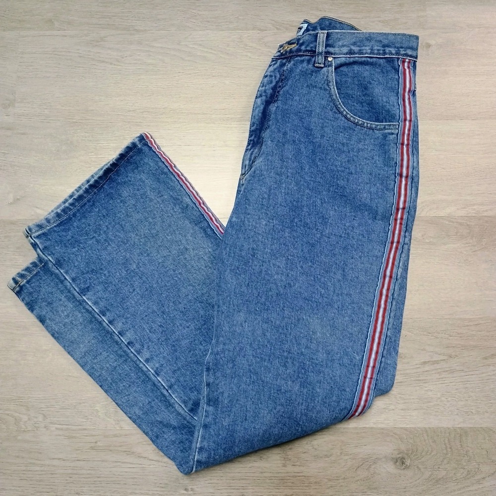 Vtg Y2k Exhilaration Red Stripe Ribbon Flare Jeans Size 13